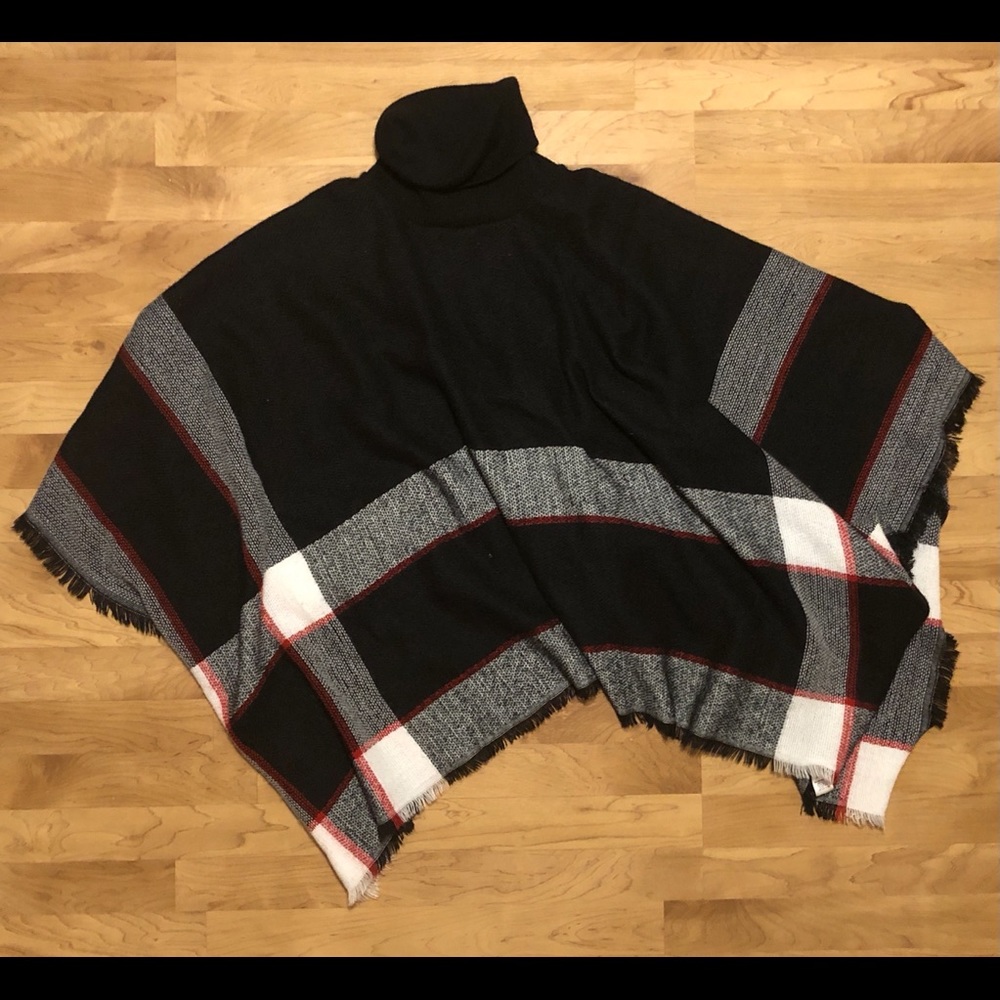 Lulus Black and Red Turtle Neck Poncho